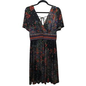 Girls from Savoy‎ Dress Womens Medium Black Red Floral Short Sleeve Boho Midi